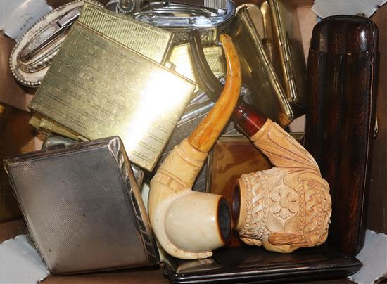 A quantity of assorted cigarette cases, pipes and lighters